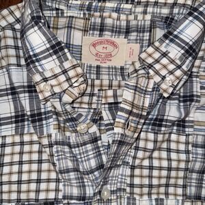 Brooks Brothers Patchwork Short Sleeve Button Down Shirt Mens M Blue Beige Plaid